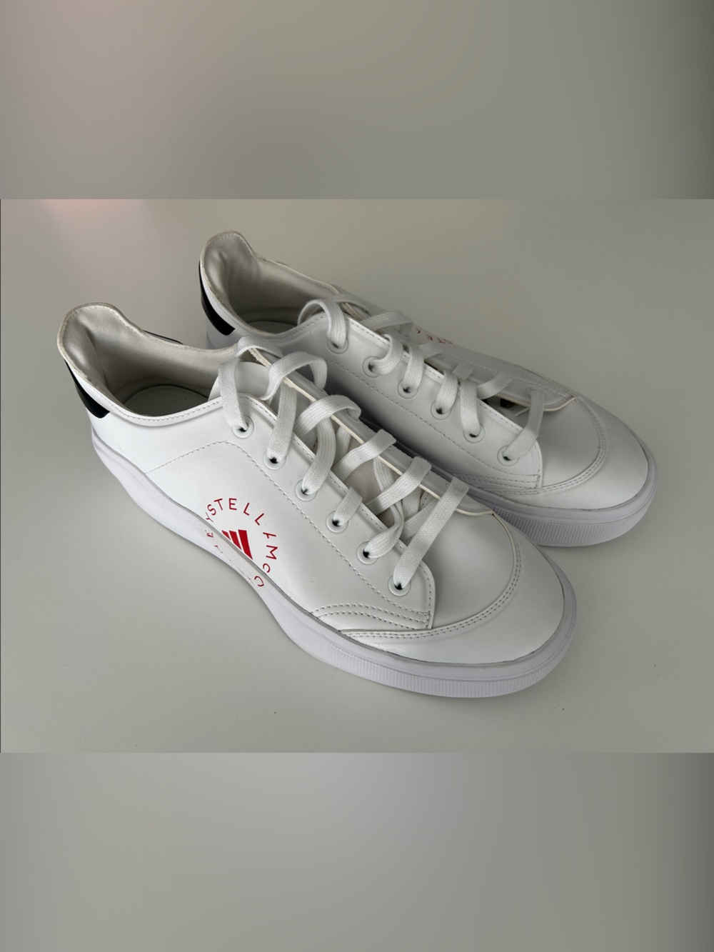 Adidas by Stella McCartney White Low-Top Sneakers with Red Logo